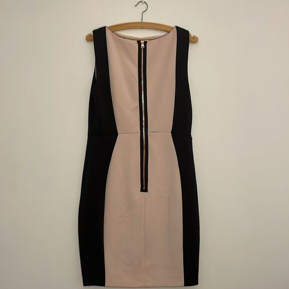 JAX Black and Pink/Nude Panel Bodycon Crisscross Neckline Dress Size 10 - Picture 11 of 12